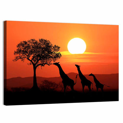South African Giraffes Silhouette Wall Art