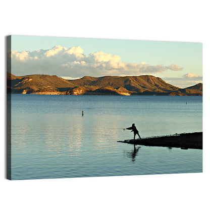 Lake Pleasant Fisherman Silhouette Wall Art