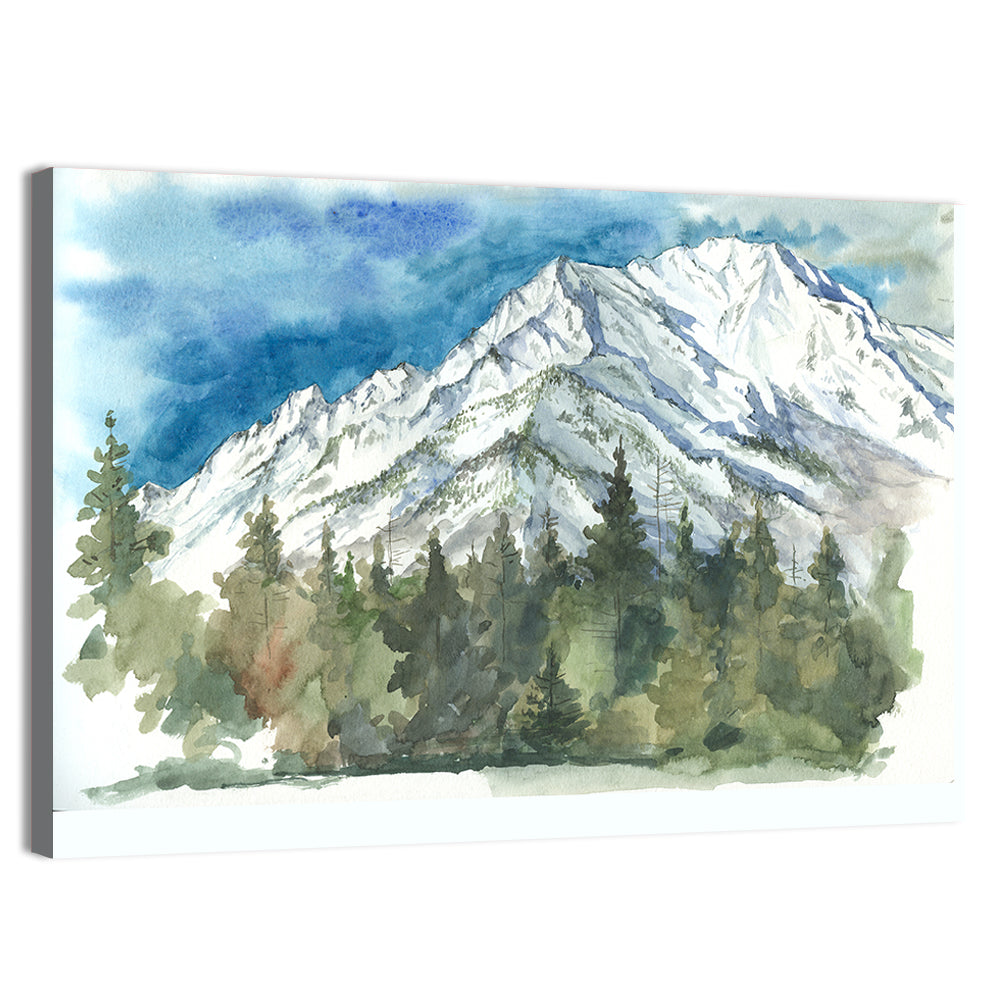 Snowy Mountain Watercolor Wall Art