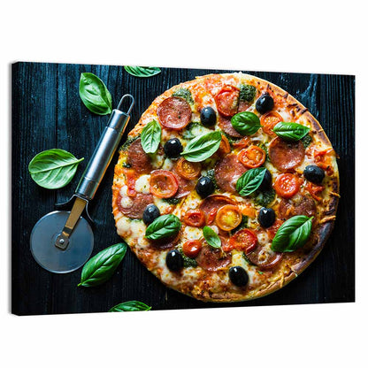 Top-down Pizza with Basil and Olives Wall Art