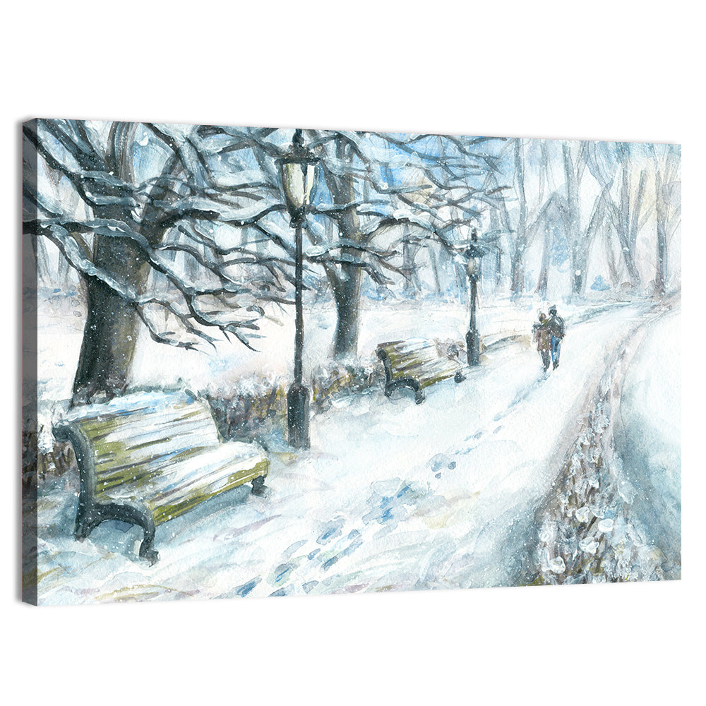 Couple's Winter Walk Wall Art