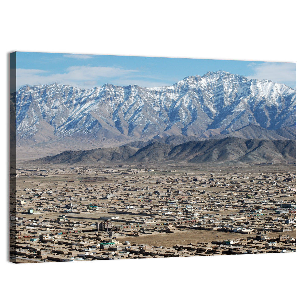 Kabul from Above with Snow-capped Mountains Wall Art, canvas print, landscape