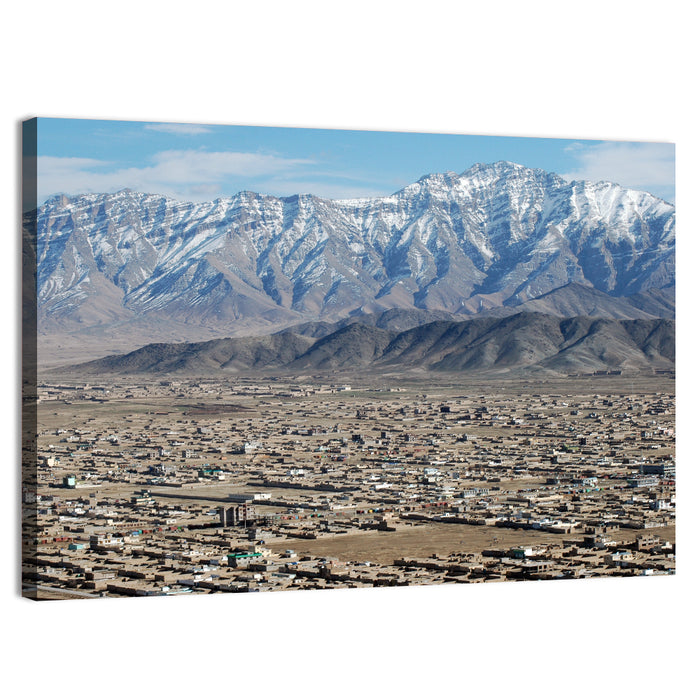 Kabul from Above with Snow-capped Mountains Wall Art as a canvas print