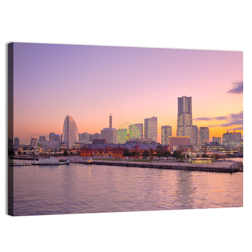 Yokohama Harbor Twilight Wall Art, canvas print, landscape
