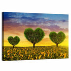 Sunflower Field with Heart Trees Wall Art