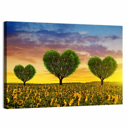 Sunflower Field with Heart Trees Wall Art