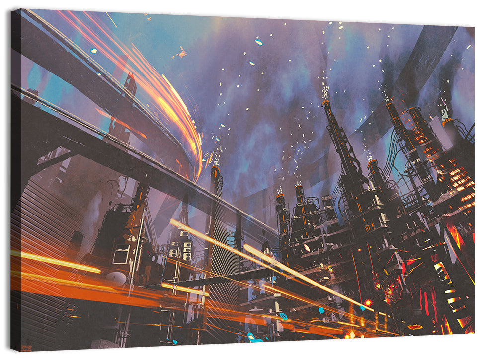 Futuristic Industrial Cityscape Wall Art, canvas print, landscape