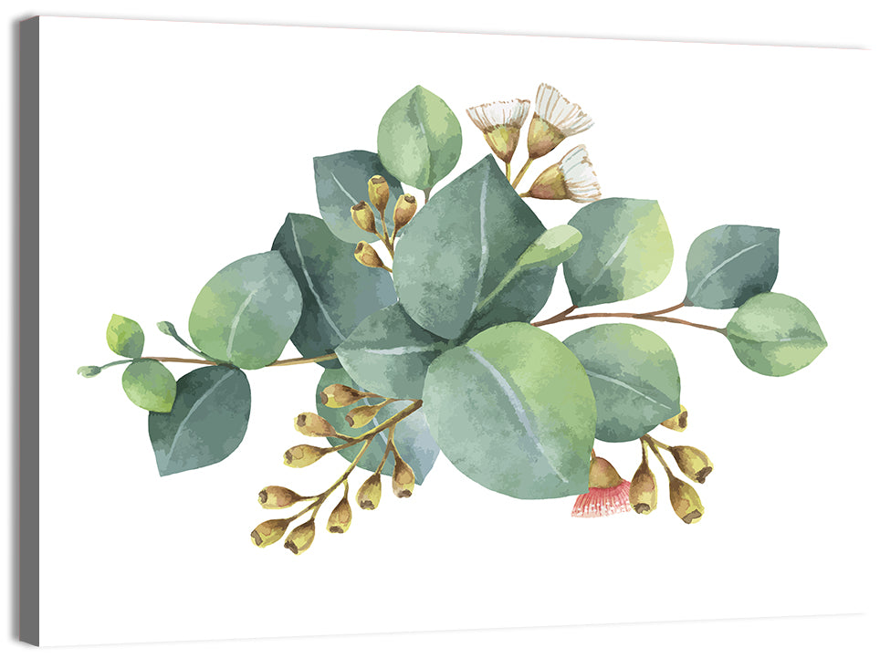 Eucalyptus Leaves with Pink Blossom Wall Art