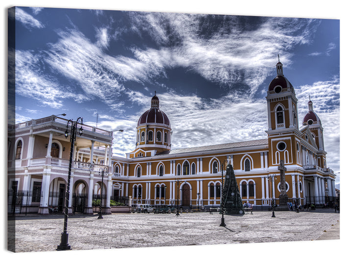Cathedral of Granada Plaza Wall Art as a canvas print