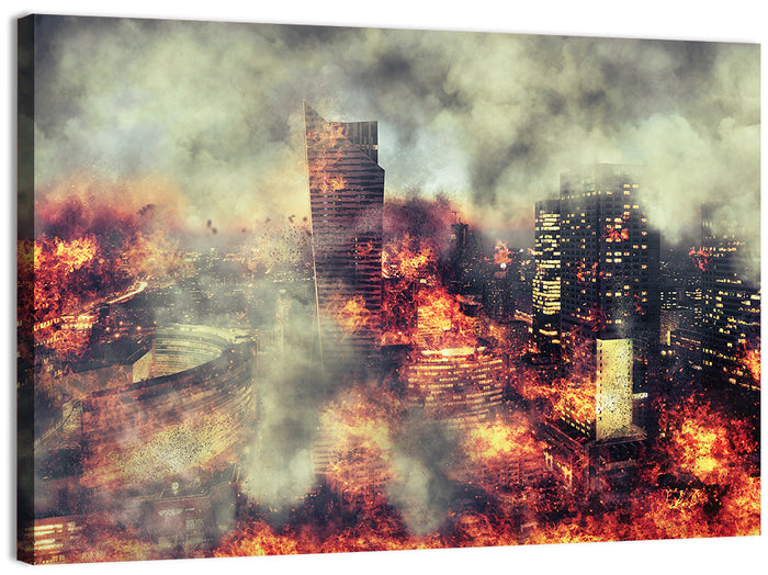 Warsaw Spire Burning City Abstract Wall Art as a canvas print