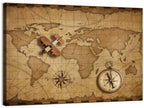 Retro Map with Biplane and Compass Wall Art