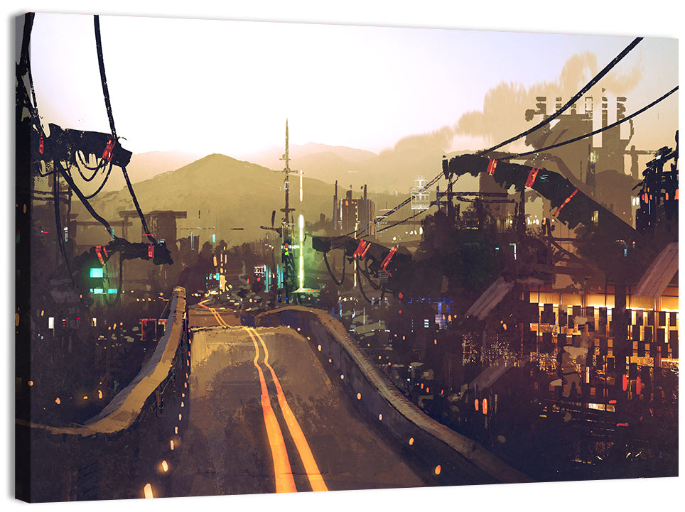 Futuristic Highway at Dusk Wall Art, canvas print, landscape