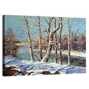 Trees Along River Winter Landscape Wall Art