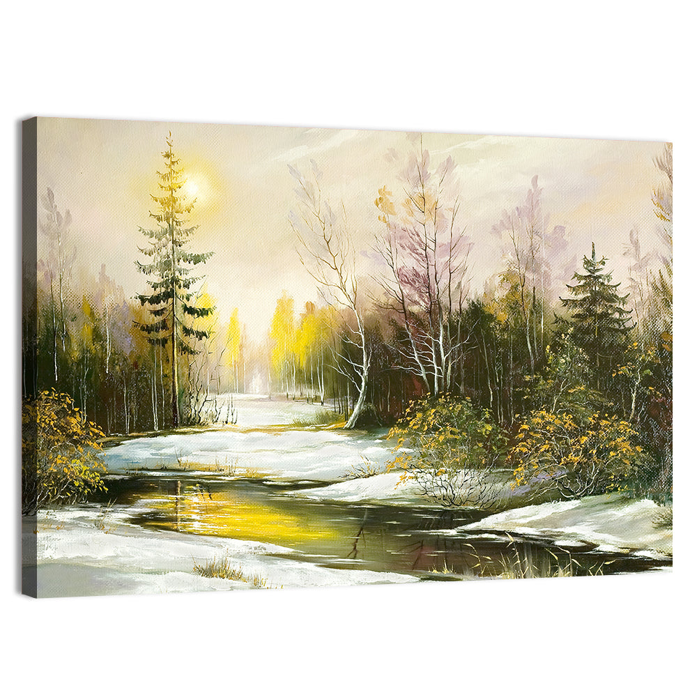 Sunlit Winter River Landscape Wall Art, canvas print, landscape