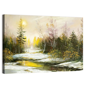 Sunny River Winter Sunrise Wall Art