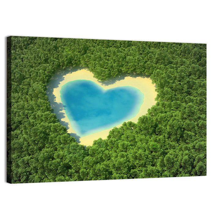 Heart-shaped Pond Aerial View Wall Art as a canvas print
