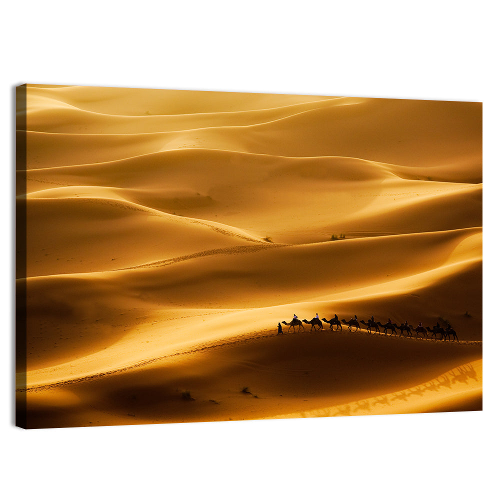 Golden Hour Camel Caravan Wall Art, canvas print, landscape