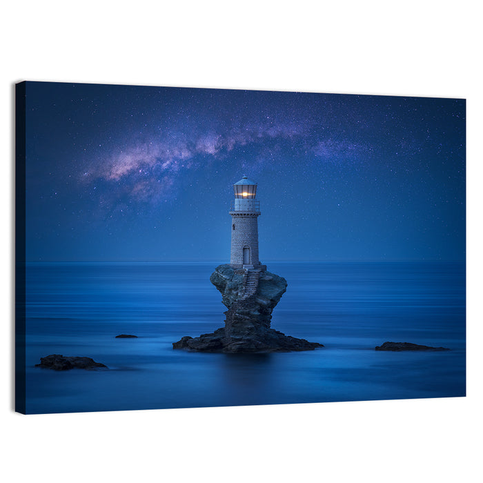 Tourlitis Lighthouse Nightscape Wall Art as a canvas print