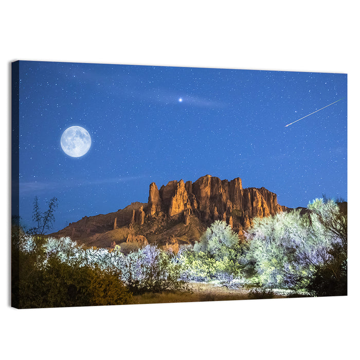 Moonlit Superstition Mountains Arizona Wall Art as a canvas print