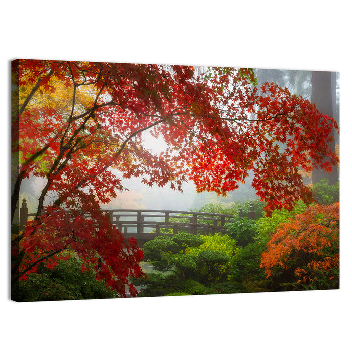 Portland Moon Bridge in Autumn Mist Wall Art as a canvas print