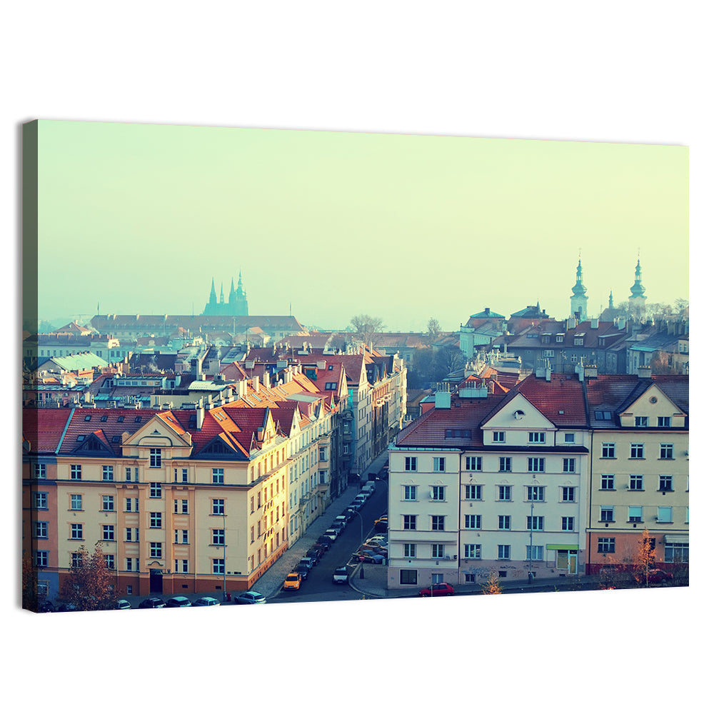 Prague Rooftops with St. Vitus Cathedral Wall Art, canvas print, landscape