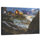 Wooden Cabin in Snowy Mountains Wall Art