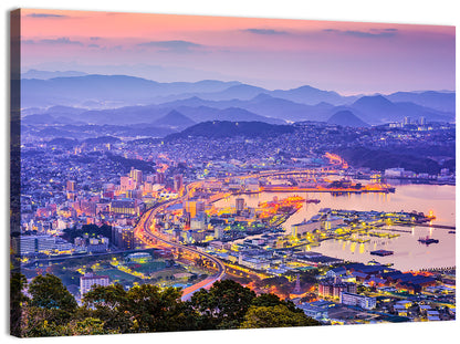Sasebo Downtown Twilight Harbor Wall Art