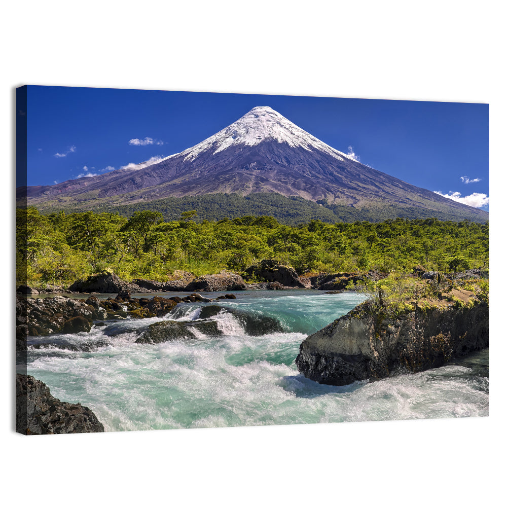 Osorno Volcano Over Petrohue Rapids Wall Art, canvas print, landscape