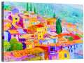 Mediterranean Hillside Watercolor Village Wall Art