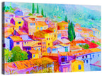 Mediterranean Hillside Watercolor Village Wall Art