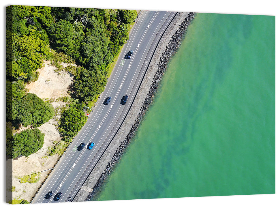 Auckland Coastal Highway Aerial View Wall Art, canvas print, landscape