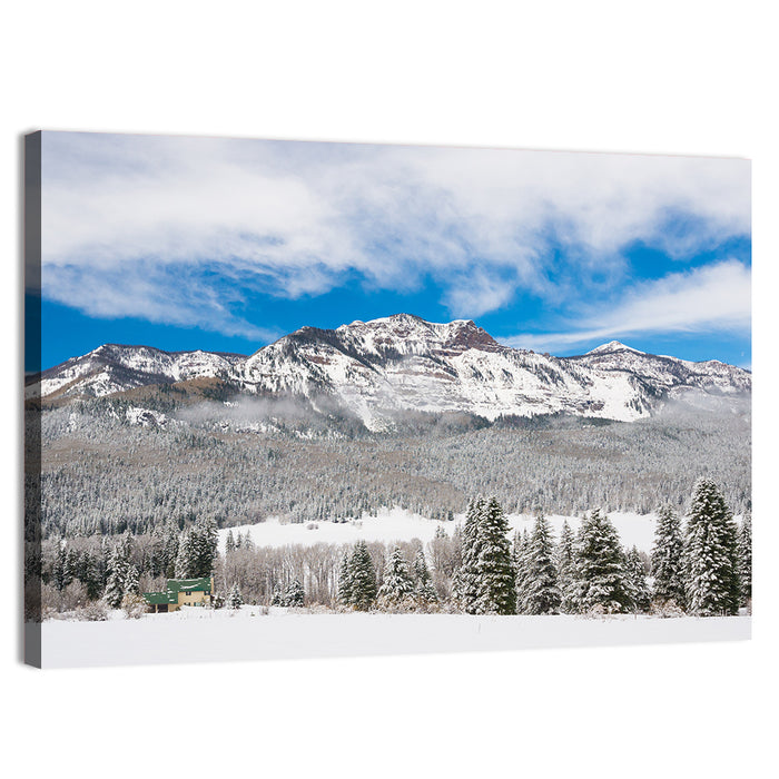Colorado Snowy Mountain Cabin Wall Art as a canvas print