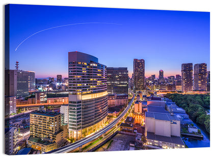 Tokyo Monorail Light Trails at Twilight Wall Art