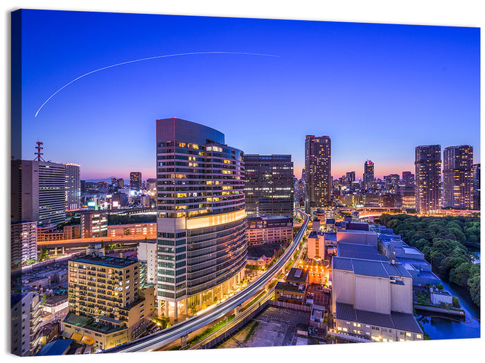 Tokyo Monorail Light Trails at Twilight Wall Art as a canvas print