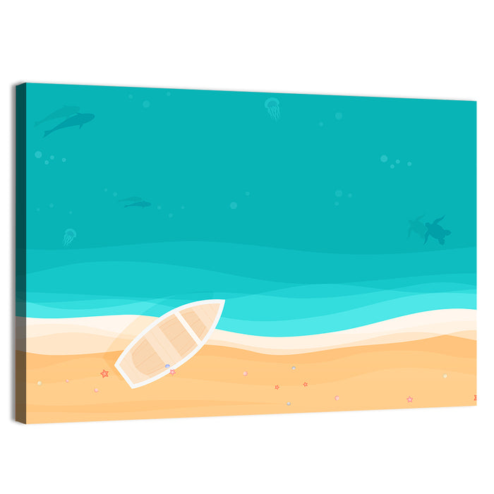 Sandy Beach Aerial Illustration Wall Art as a canvas print
