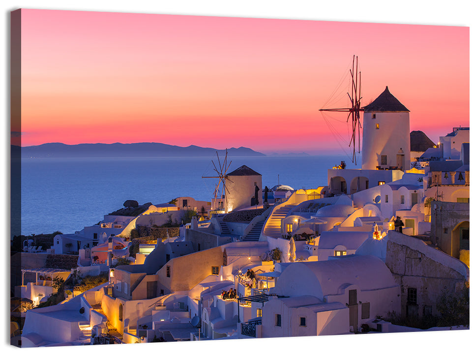Oia Windmills at Dusk Wall Art, canvas print, landscape