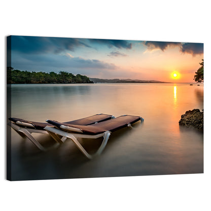 Sunset Over Coastal Lounge Chairs Wall Art