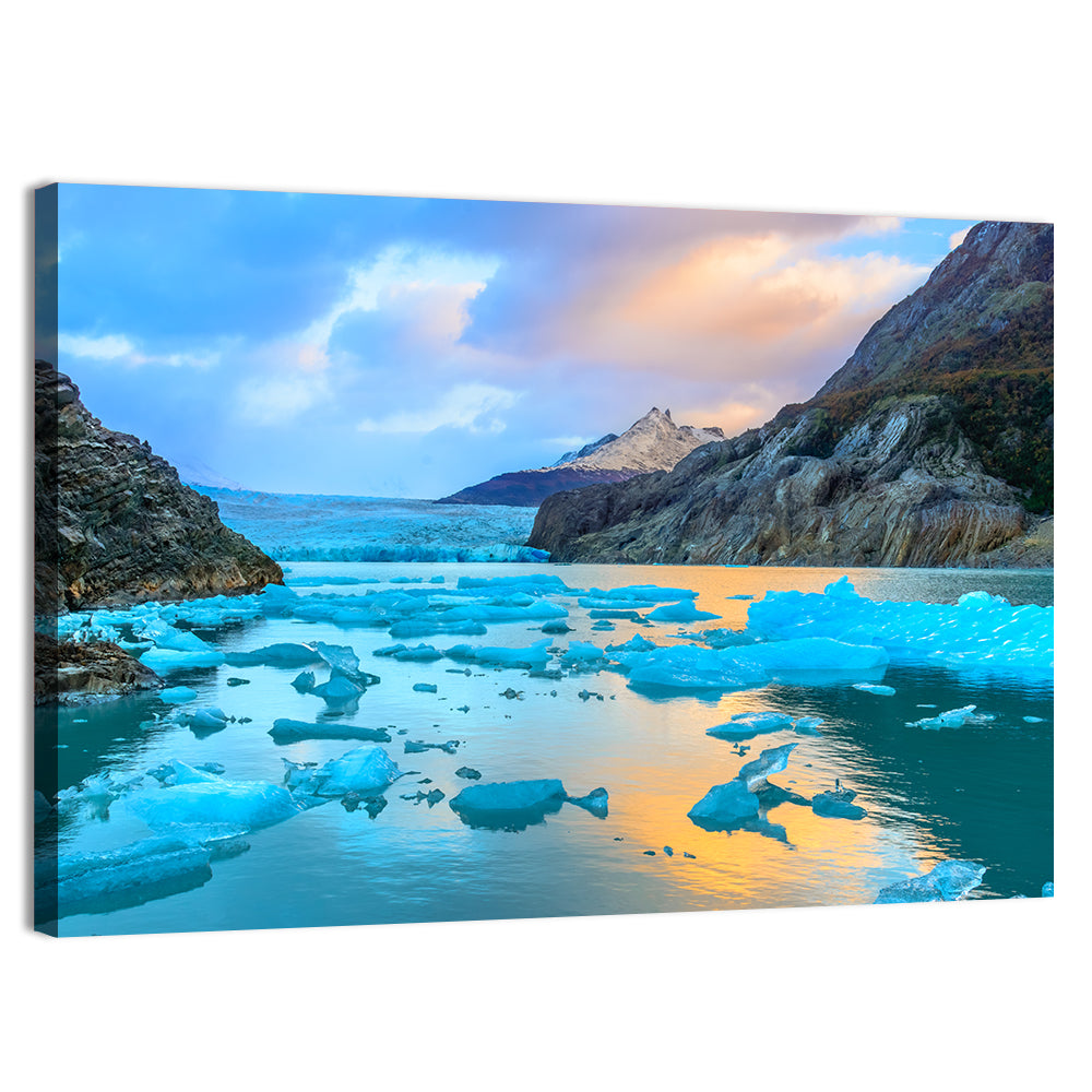 Grey Glacier at Sunset Wall Art, canvas print, landscape