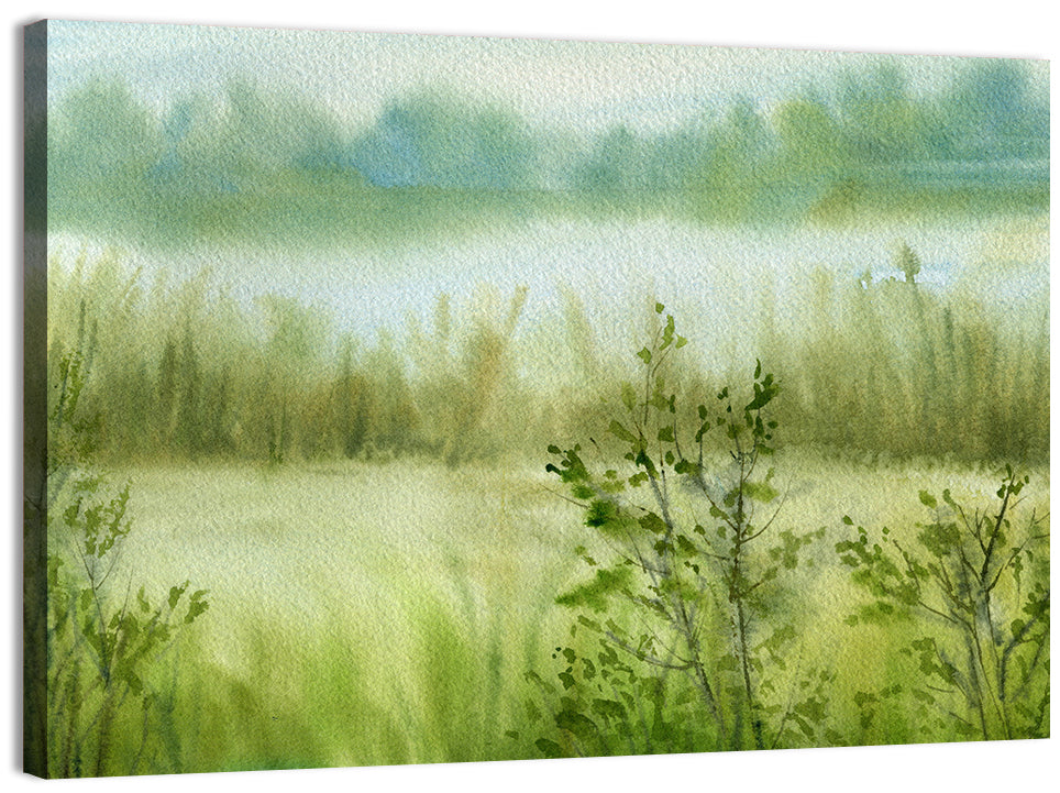 Misty River Meadow Watercolor Wall Art