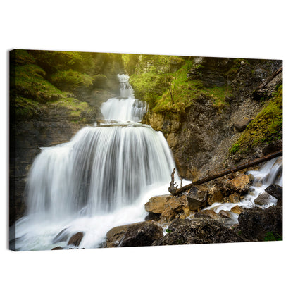 White Cascade Over Mossy Rocks Wall Art
