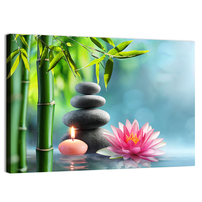 Zen Massage Stones with Waterlily Wall Art as a canvas print