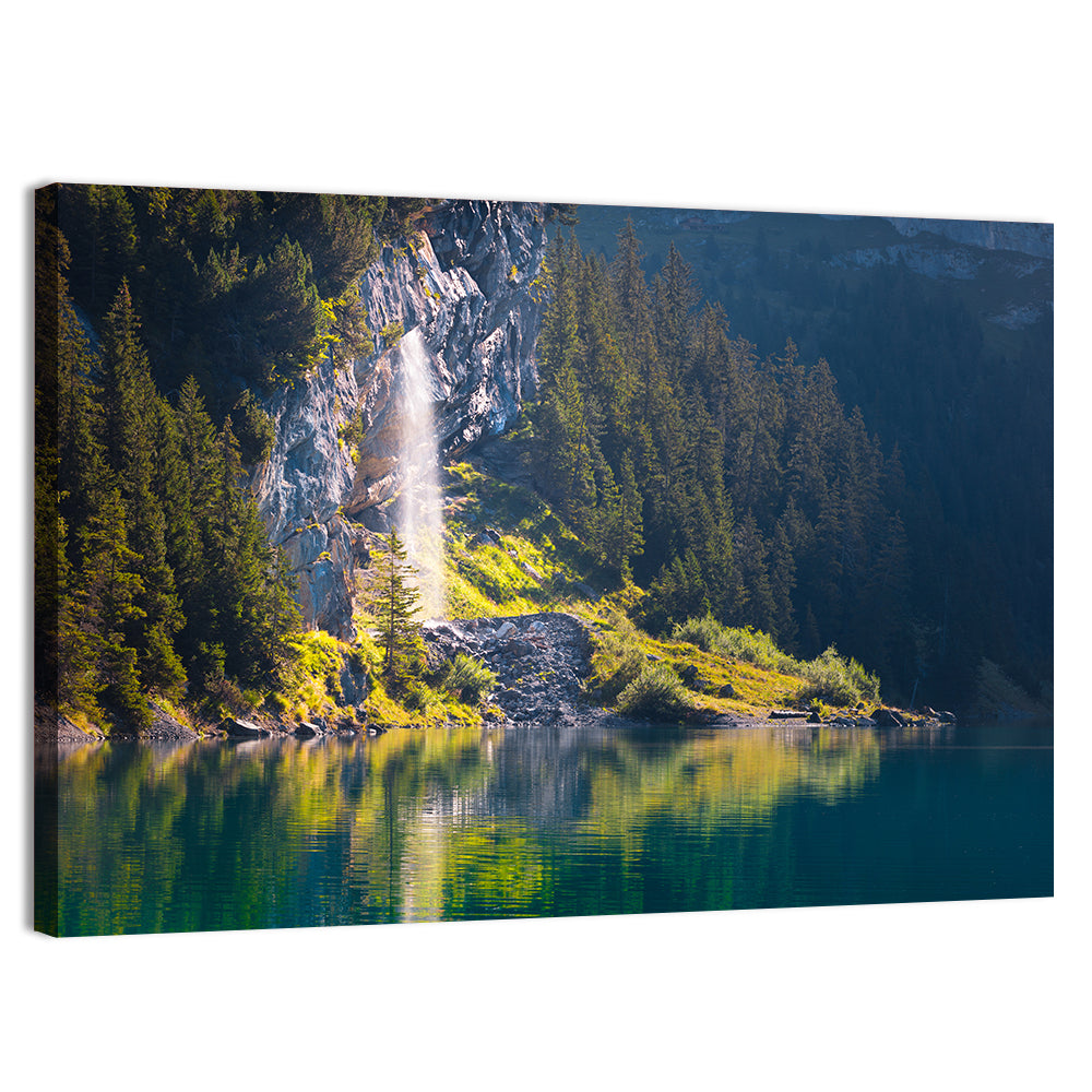 Lake Oeschinen Waterfall Reflection Wall Art