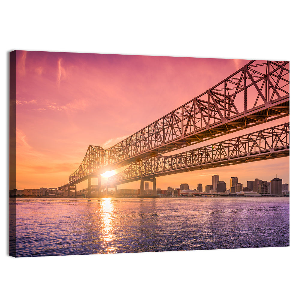 Crescent City Connection at Sunset Wall Art, canvas print, landscape
