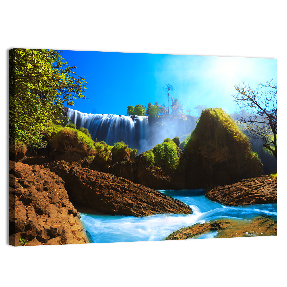 Sunlit Turquoise Waterfall Wall Art