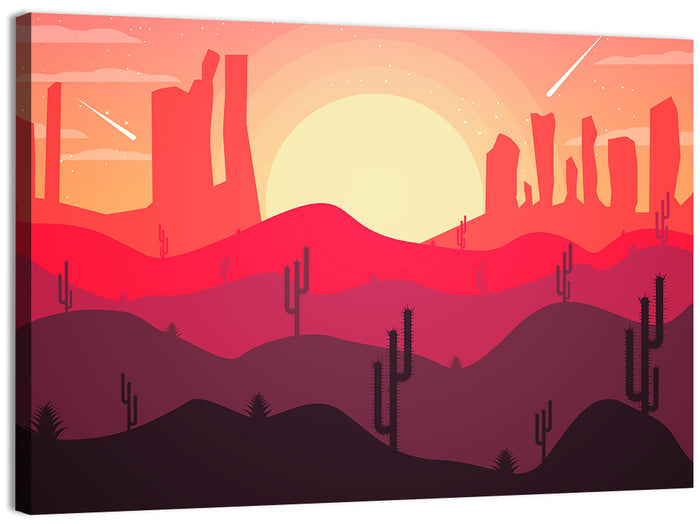 Sunset Desert Cacti Wall Art as a canvas print