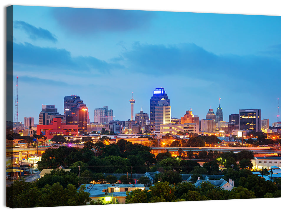 San Antonio Skyline at Dusk Wall Art, canvas print, landscape