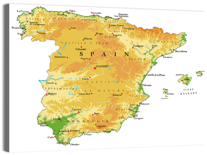 Spain Topographic Relief Map Wall Art as a canvas print