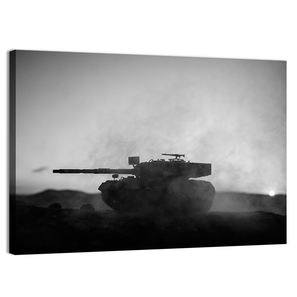 German Tank Desert Silhouette Wall Art, canvas print, landscape