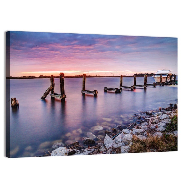 Bayou Lafourche Dock Sunrise Wall Art as a canvas print