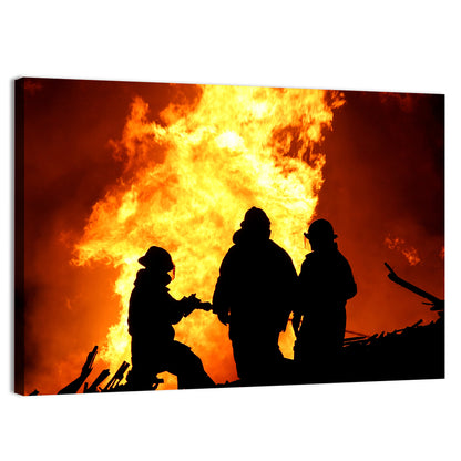Firefighters Silhouetted Against Flames Wall Art